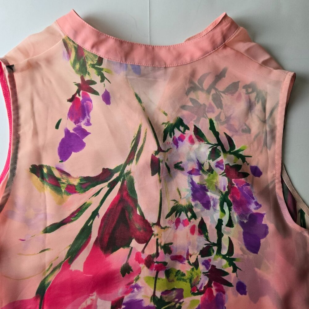 Susan Graver Sheer Pink Floral Blouse Tunic Swim Coverup 10 Excellent Condition - Picture 3 of 8